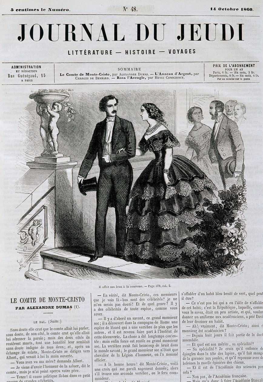 A Monte Cristo grófja (Monte Cristo) című regénysorozat epizódja – a „” Le Journal du Jeudi”-ban, 1860.10.14. alkotó: French School