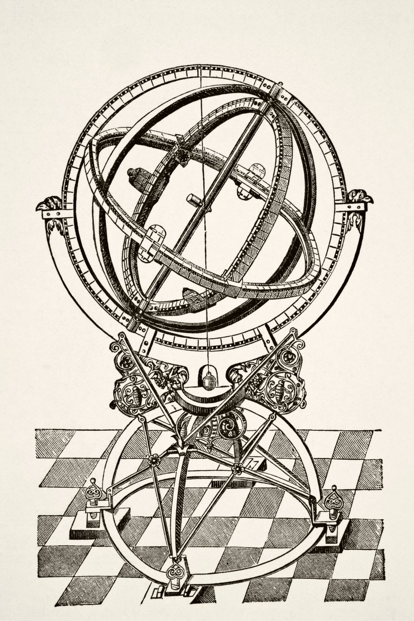 Egyenlítői gyűrűk vagy körök, rézmetszet után a Tychonis Brahe Astronomiae Instauratae Mechanica 1602-es könyvében, Paul Lacroix pub: Tudomány és irodalom középkorban. London 1878 alkotó: French School