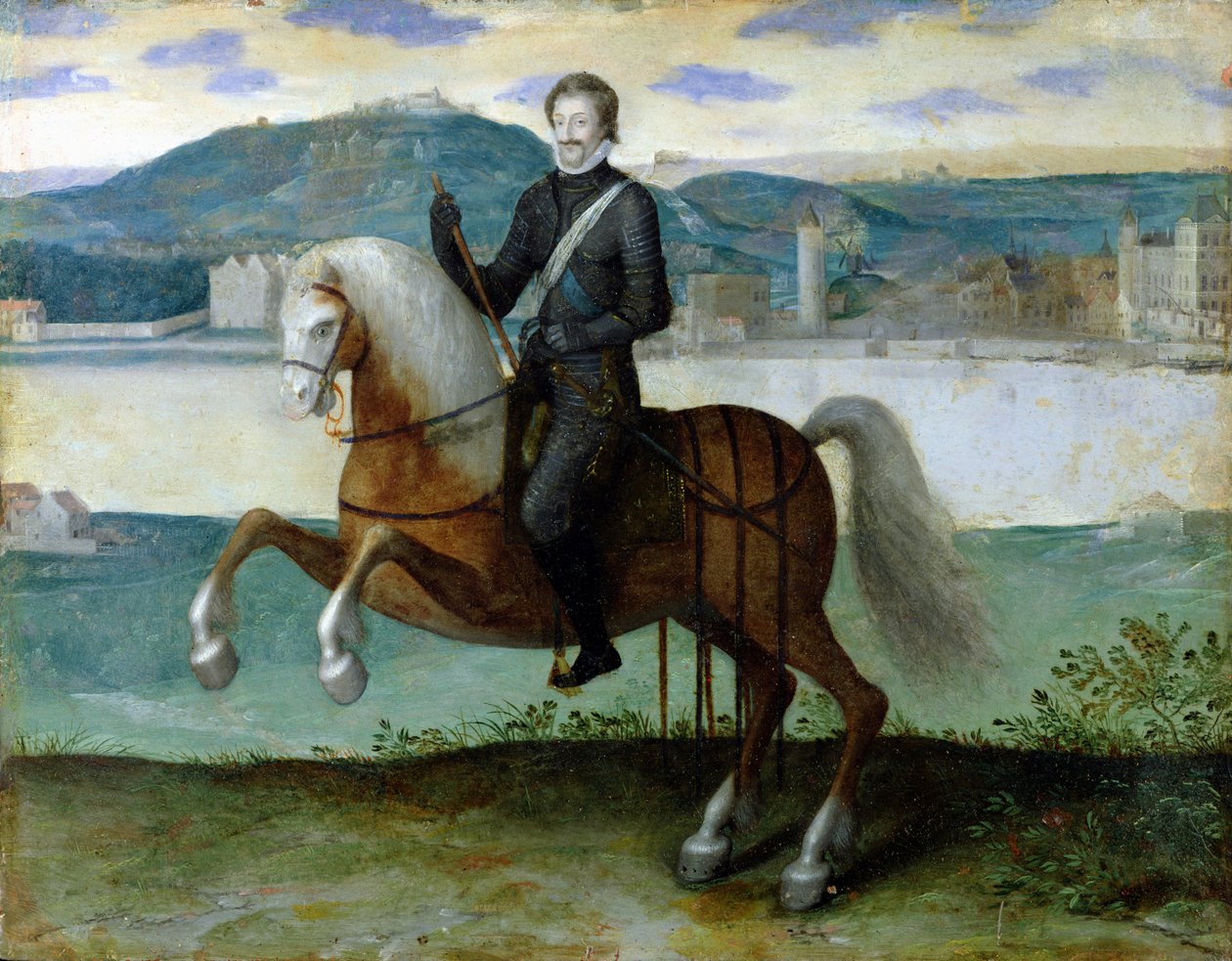 Henrik (1553-1610) francia király lovas portréja Párizs falai előtt, 1594 alkotó: French School