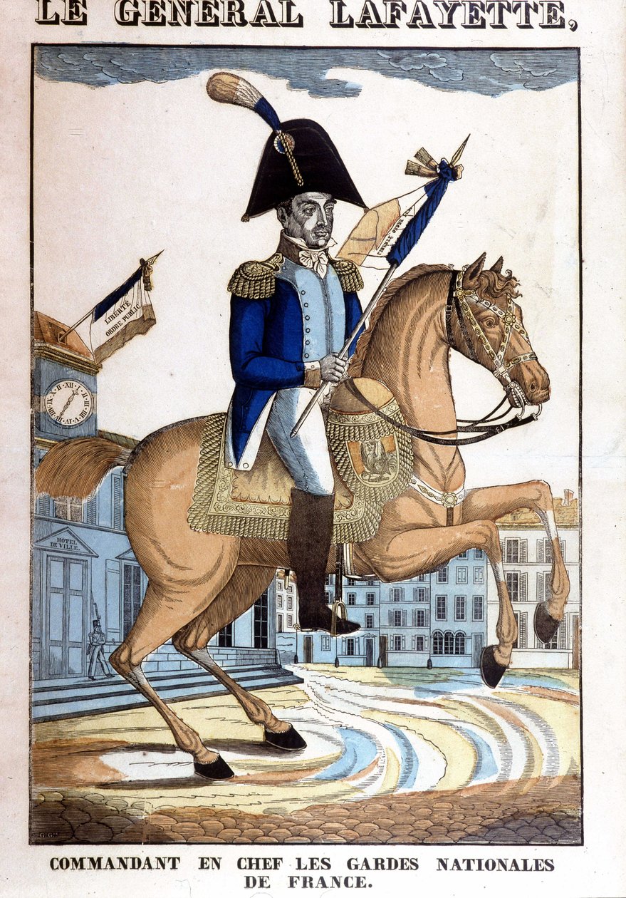 La Fayette tábornok (Lafayette), a francia nemzeti gárda főparancsnokának lovas portréja alkotó: French School
