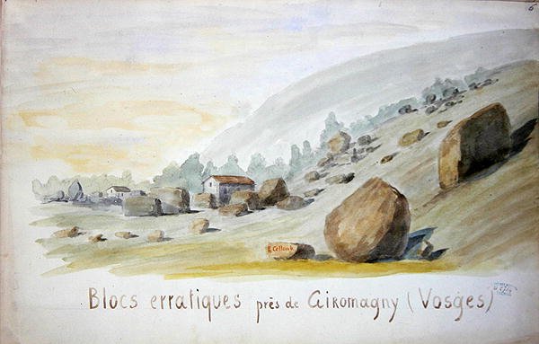 Erratic blokkok Giromagny közelében, a Vogézek régióban (akvarell papíron) alkotó: French School