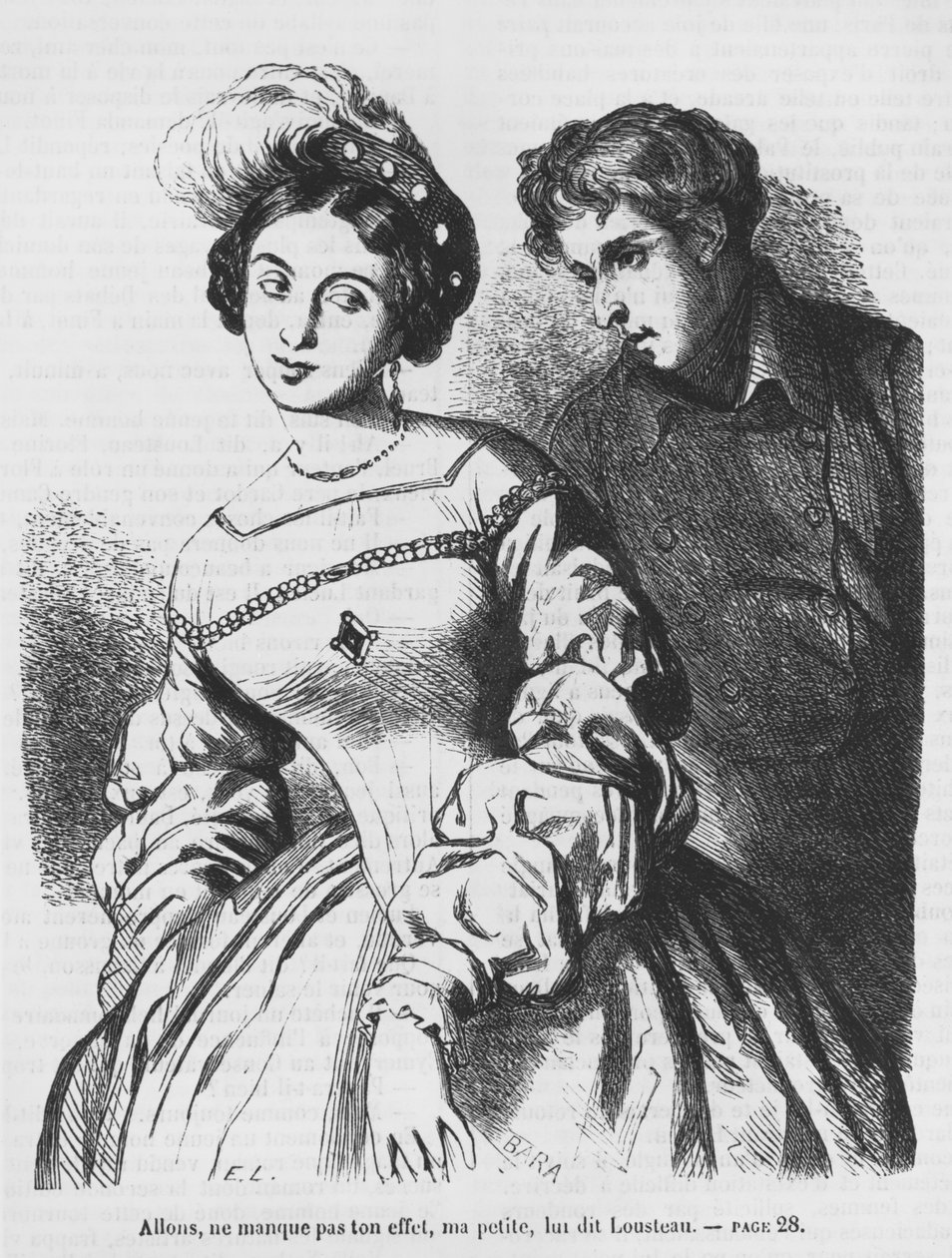 Etienne Lousteau beszél egy színésznővel, illusztráció Honore de Balzac Les Illusions perdues című művéből alkotó: French School