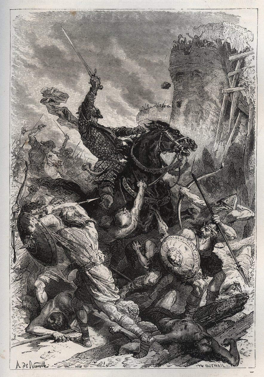 Eudes (Odon) (860-898), a frankok királya vezeti a normannok elleni csatát, és győztesen védi Párizst (860-887) - Eudes (852-898) a normannok elleni csatában - „Franciaország története unokáim”” - Francois Guizot - 1872-1876 alkotó: French School