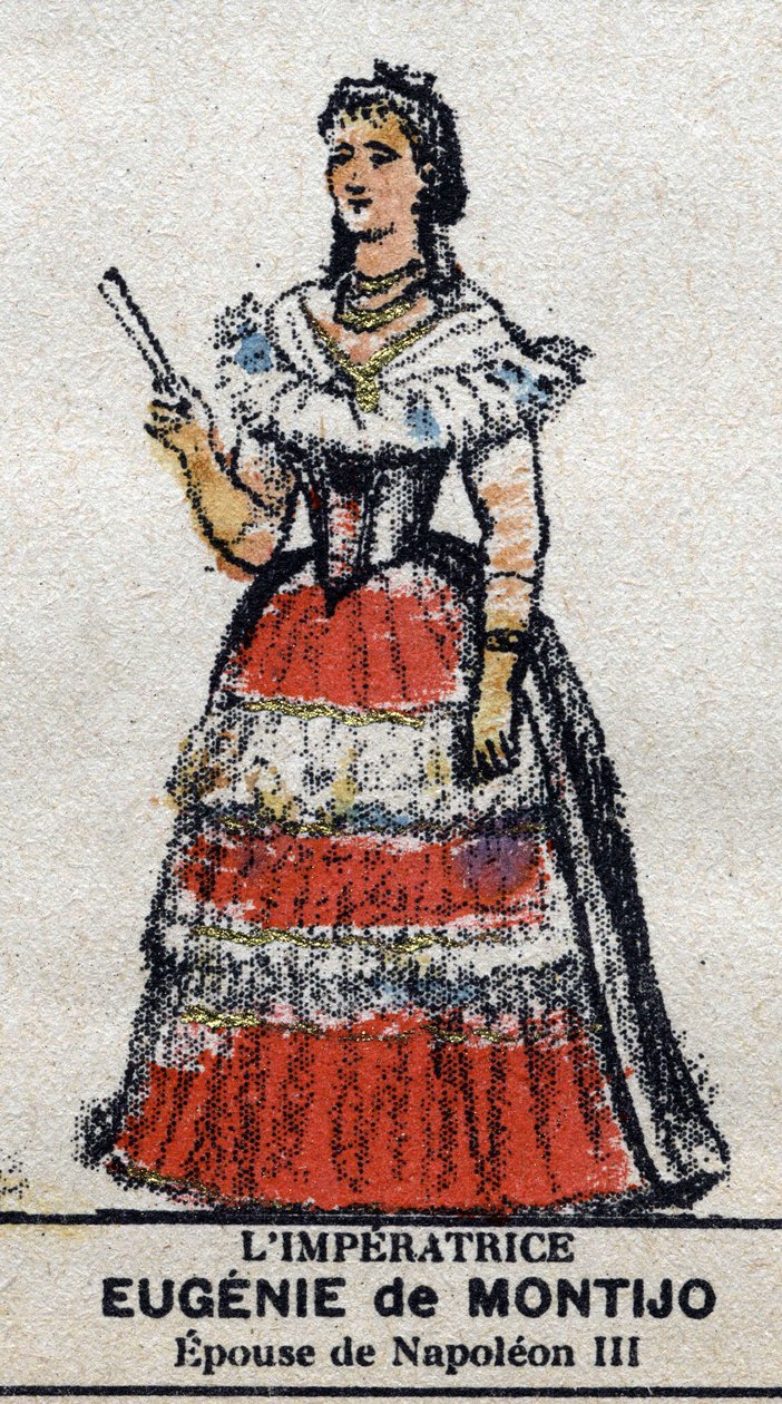 Eugenie (1826-1920), a franciák impressziója (Eugenia Maria de Montijo de Guzman, Teba grófnője, III. Napóleon felesége). A „” Galeriede Franciaország királyai és királynői és jeles karakterei 1643 és 1895 között” című filmben”” Az epinal képe. alkotó: French School