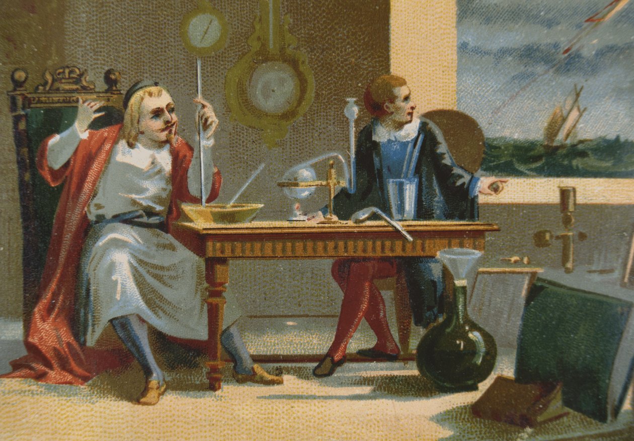 Evangelista Torricelli (1608-47), a hőmérő barométer feltalálója alkotó: French School