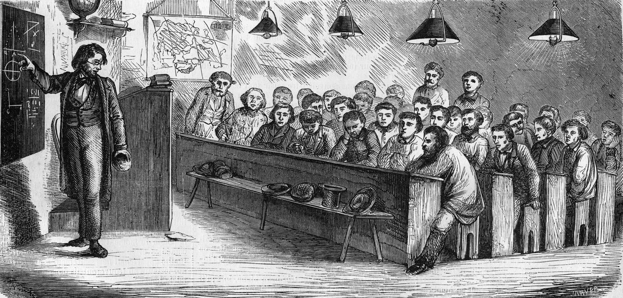 Esti osztály egy nyilvános felnőttiskolában Párizsban 1858-ban. alkotó: French School