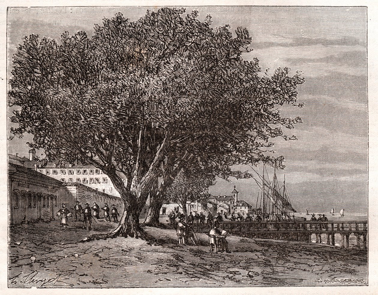 Evian-les-Bains (Evian les Bains) - Haute-Savoie - metszet „Franciaország illusztrálva: földrajz, történelem, statisztikai igazgatás” V.-A. Malátabarna. 1884 alkotó: French School