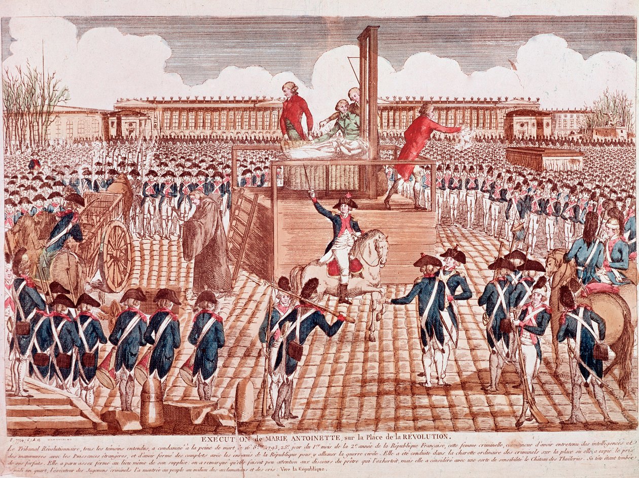 Marie Antoinette, Franciaország királynőjének kivégzése, Place de la Revolution, Párizs, 1793. október 16. (metszet) alkotó: French School