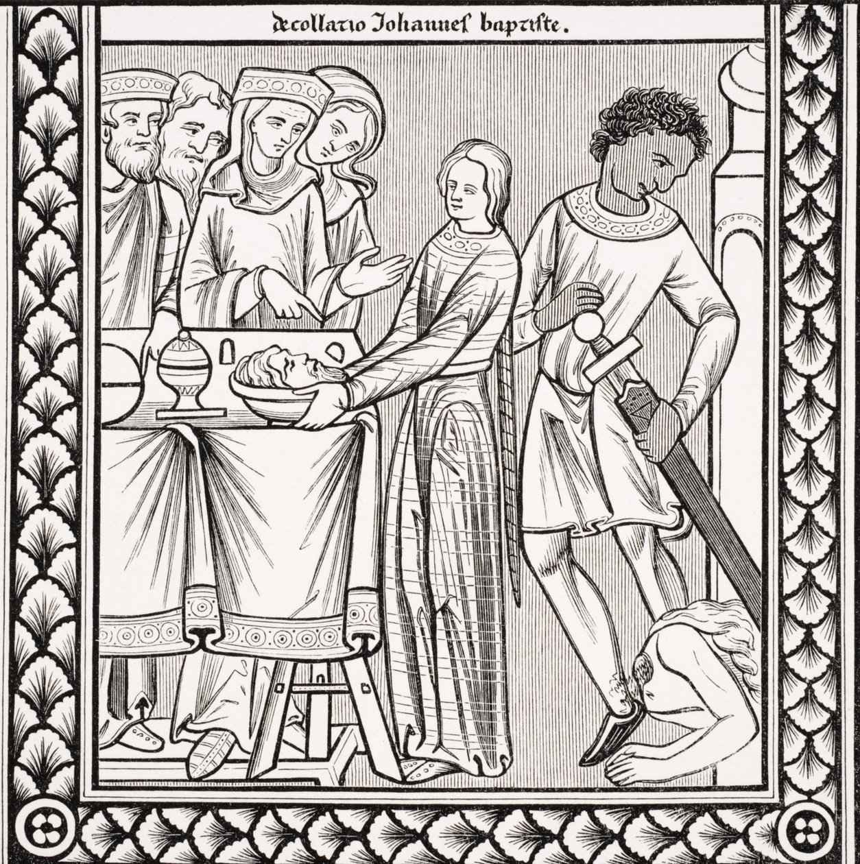 Keresztelő Szent János kivégzése, Szent Lajos 13. századi zsoltárkönyvének miniatúrája után, Paul Lacroix (1806-84) „Le Moyen Age et la Renaissance” című művéből, 1847-ben megjelent alkotó: French School