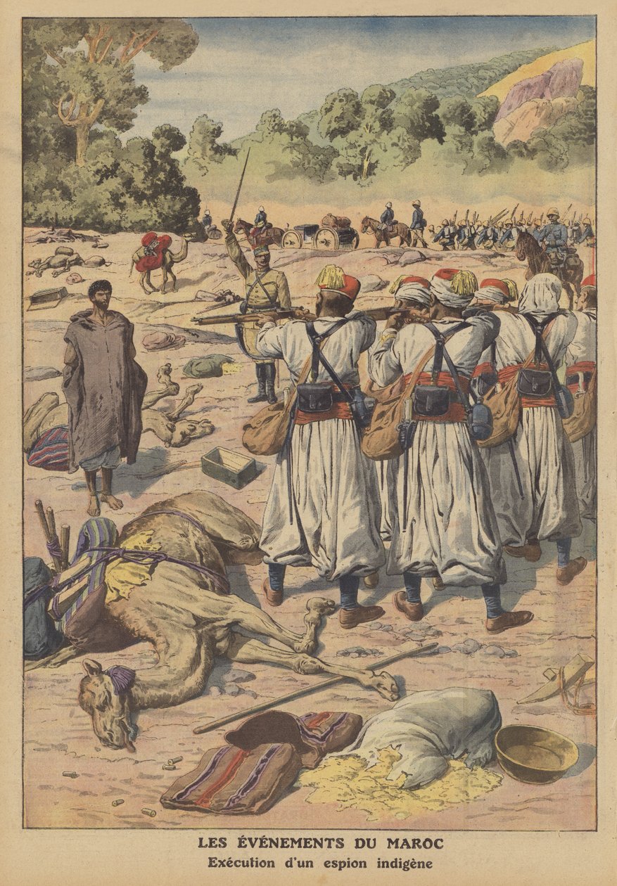 Egy bennszülött kém kivégzése Marokkóban (színes litográfia) alkotó: French School