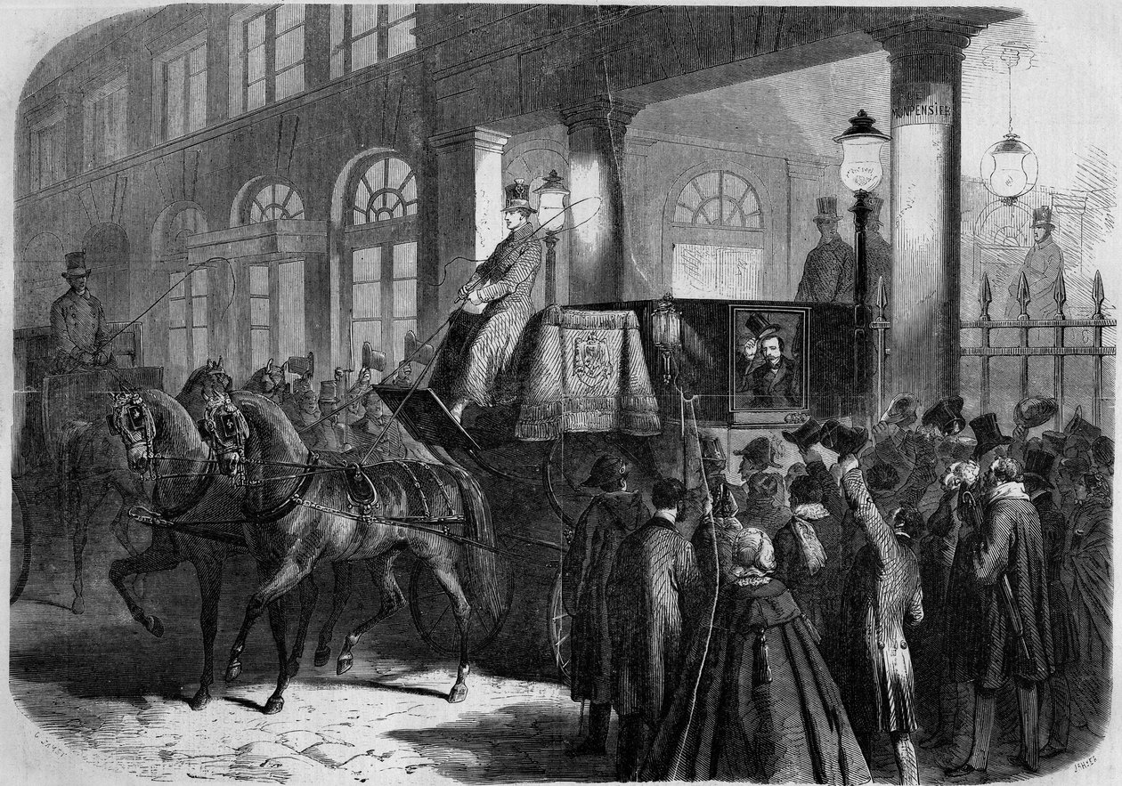 III. Napóleon császár (1808-1873) kilépése a Comedie Francaise-ból (Comedie-Francaise) „” Chatterton” ábrázolása után”. Párizs alkotó: French School
