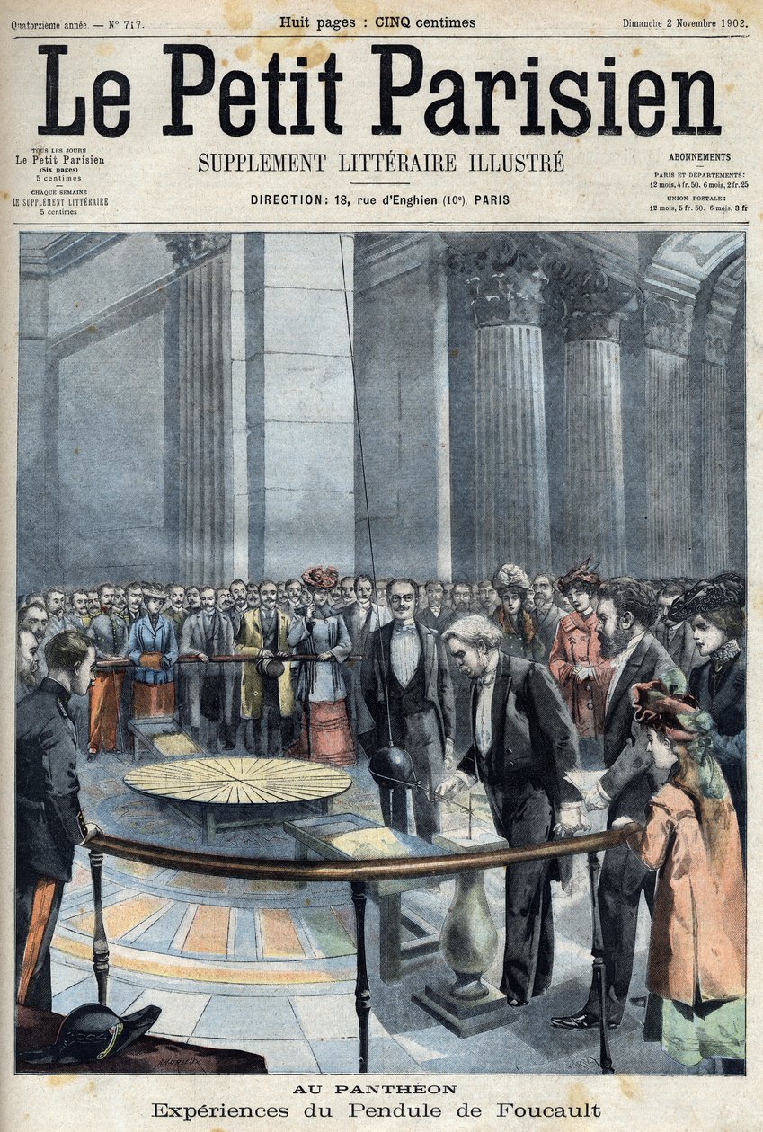 Foucault-inga tapasztalata a Pantheonban Joseph Chaumie (1849-1919) francia politikussal, közoktatási miniszterrel a „Le petit Parisien” című filmben. alkotó: French School