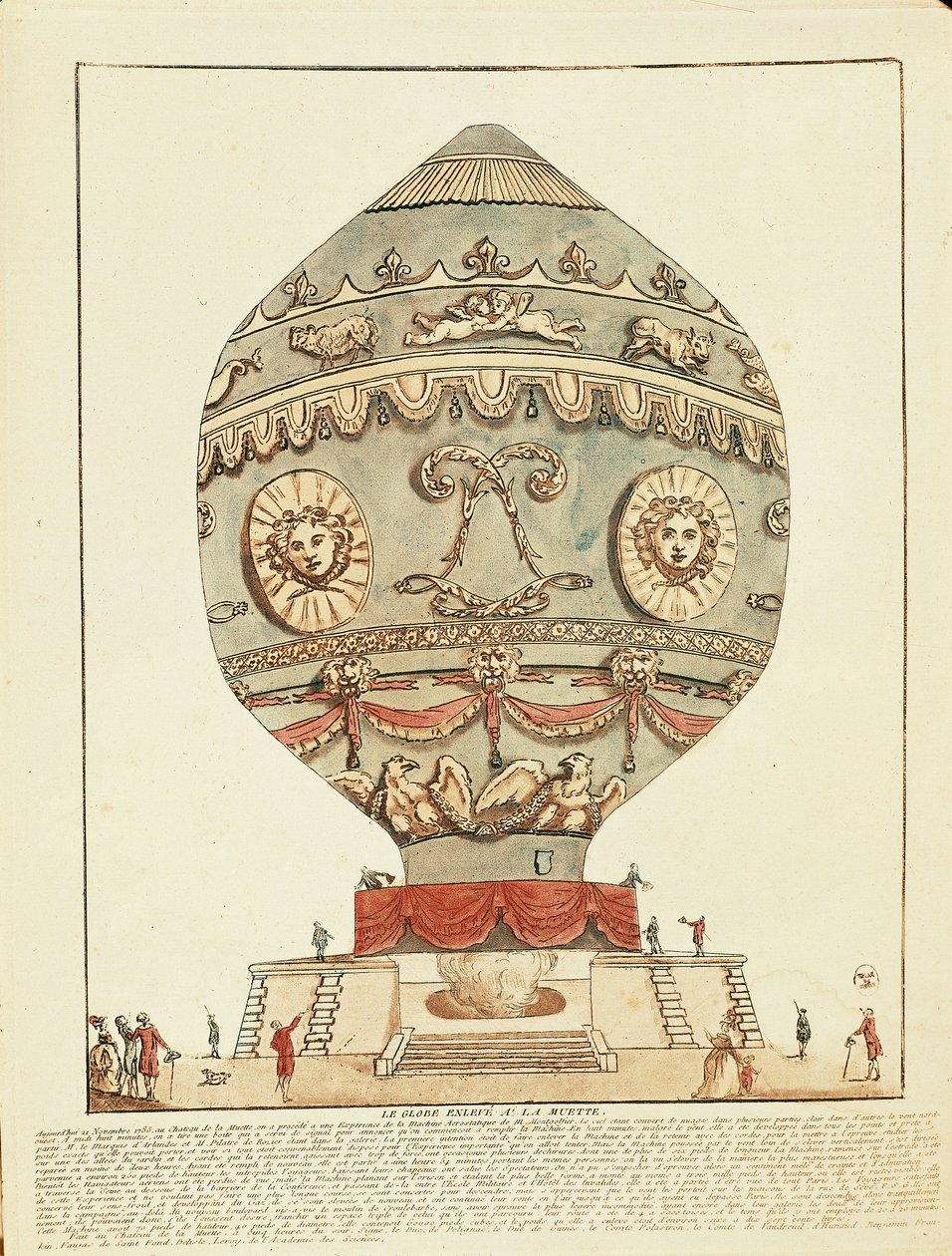 Montgolfier testvérek kísérlete hőlégballonnal a La Muette kastélyban, november 21 alkotó: French School