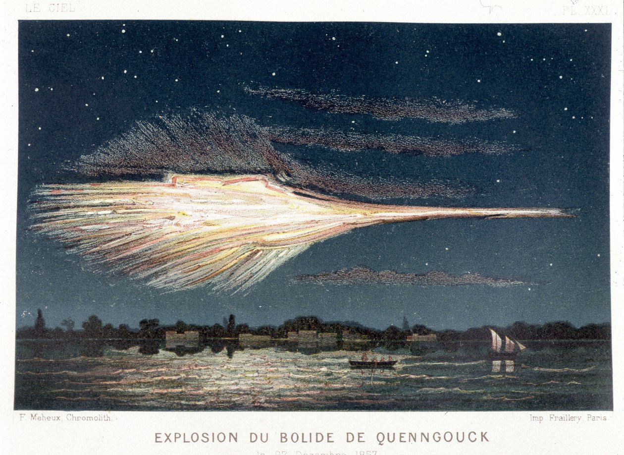 A Quenngouck-bolid (meteorit) felrobbanása 1857. december 27-én - Amédée Guillemin, Párizs "" Le Ciel" című művében alkotó: French School