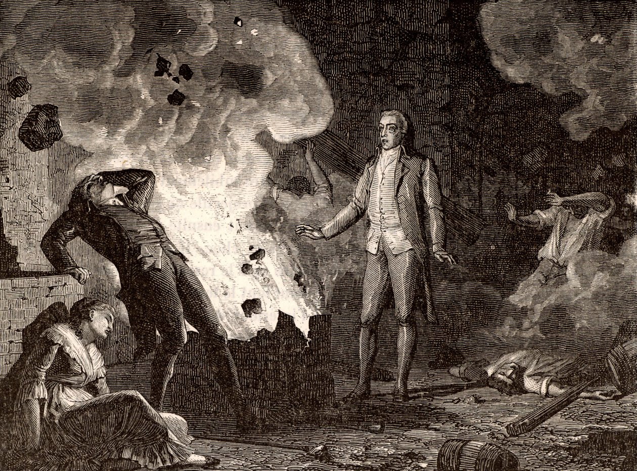 Felrobbanás a franciaországi Essonne-i robbanóanyag-gyárban, kb. 1788 (metszet) alkotó: French School