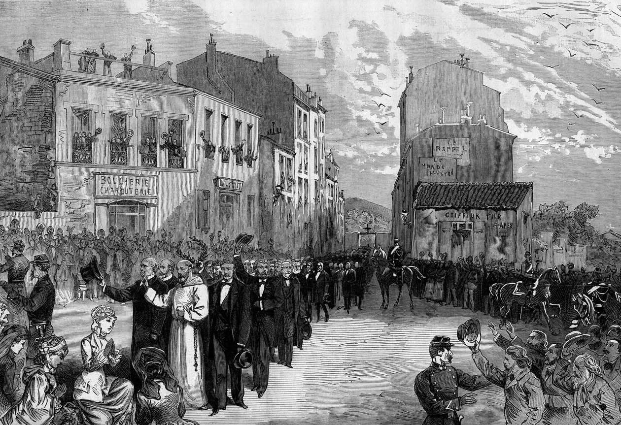 A kapucinusok kiutasítása Marseille-ből Jules Ferry 1880. márciusi rendeletei nyomán, és megvonták a jogosulatlan vallási gyülekezetek tagjainak tanítási jogát: a tömeg ovációja a közösségükből kizárt kapucinusoknak. október alkotó: French School