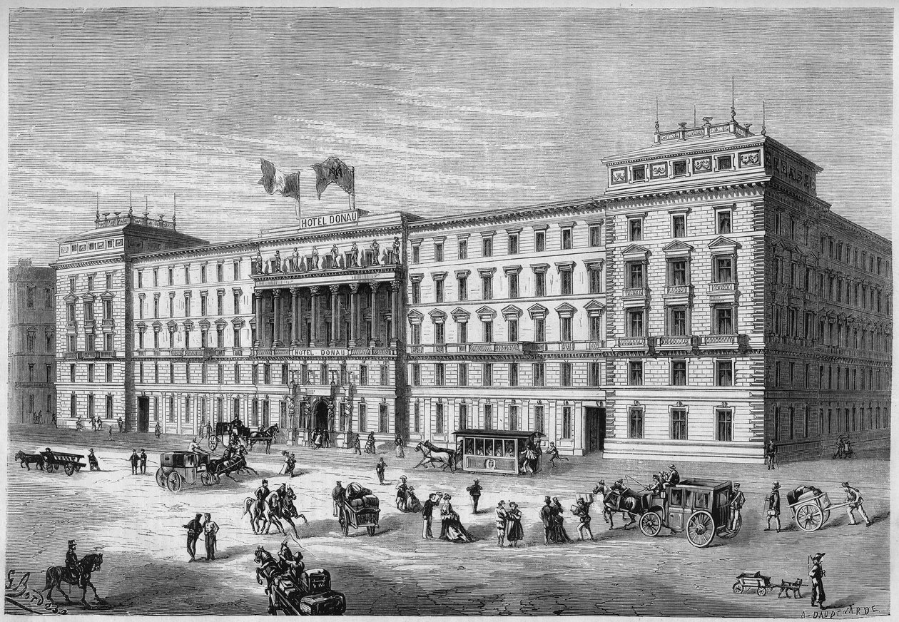 A Hotel Donau külső képe Bécsben, Ausztriában alkotó: French School
