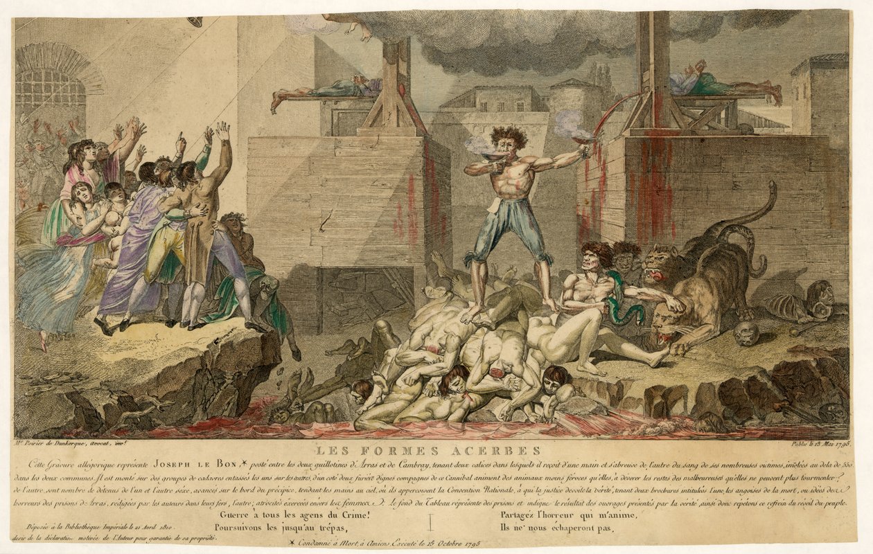 Kivonat a Les Formes Acerbes-ből, pub. 1795. május 13. (kézzel színezett metszet) alkotó: French School