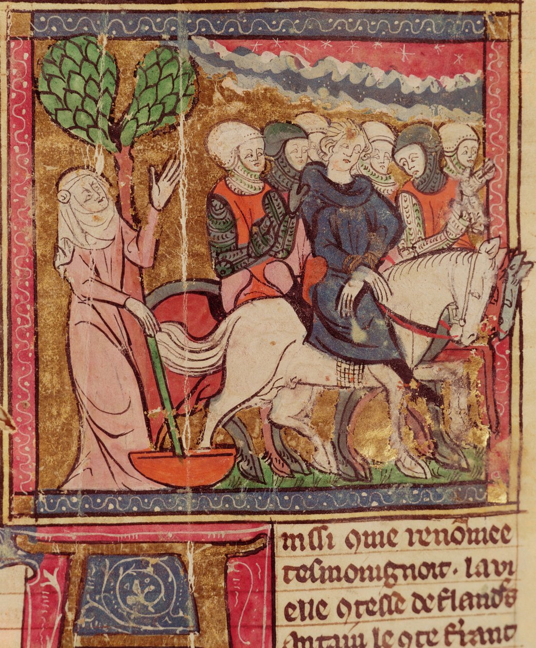 F.288r Portugál Ferdinánd (1186-1233) Flandria grófja, akit a bouvines-i csata után foglyul ejtettek Párizsba, 1214. július 27., Grandes Chroniques de France, 1375-1279 alkotó: French School