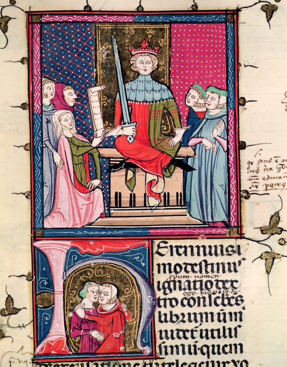 F.39r Házastársi jog, házasságtörő feleség a bíróság előtt, Justinianiból Fortiatumban alkotó: French School