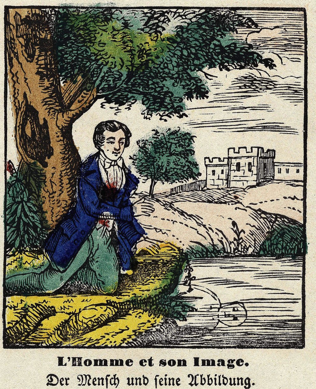 Fables de La Fontaine: az ember és képe. Epinal képe, 19. század első fele. alkotó: French School