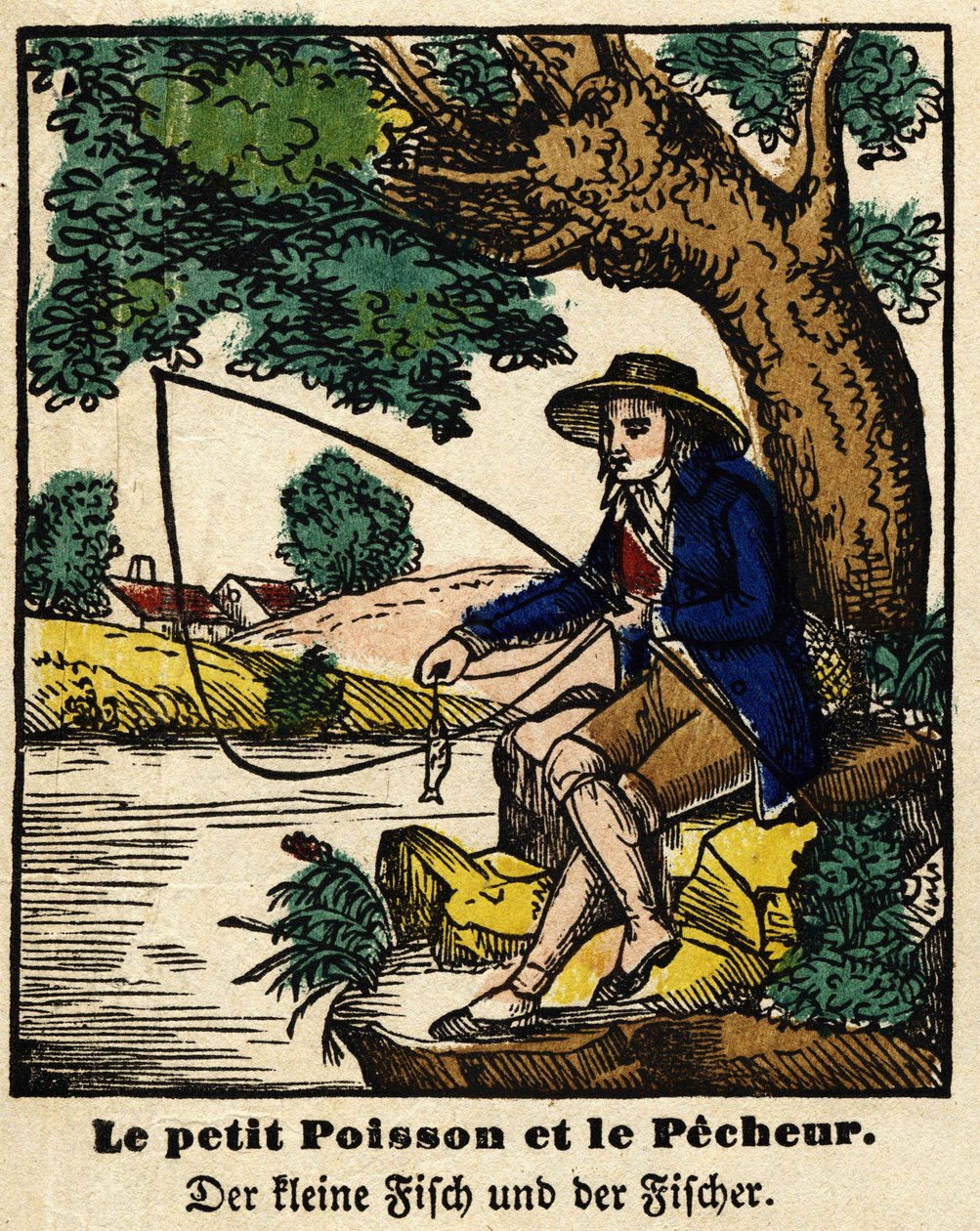 Fables de La Fontaine: a kis hal és a halász. Epinal képe, 19. század első fele. alkotó: French School