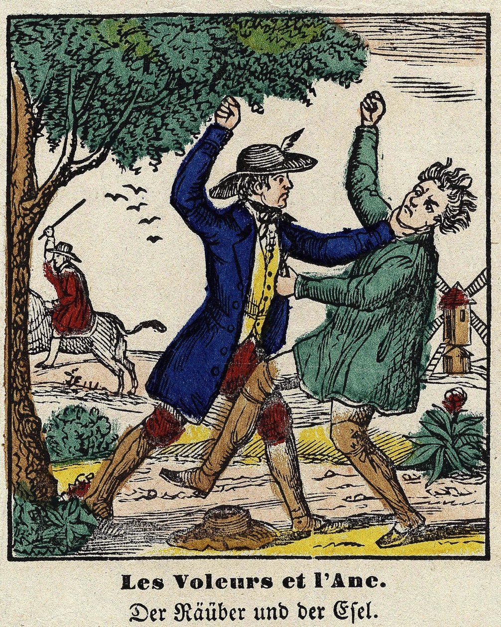 Fables de La Fontaine: a tolvajok és a szamár. Epinal képe, 19. század első fele. alkotó: French School