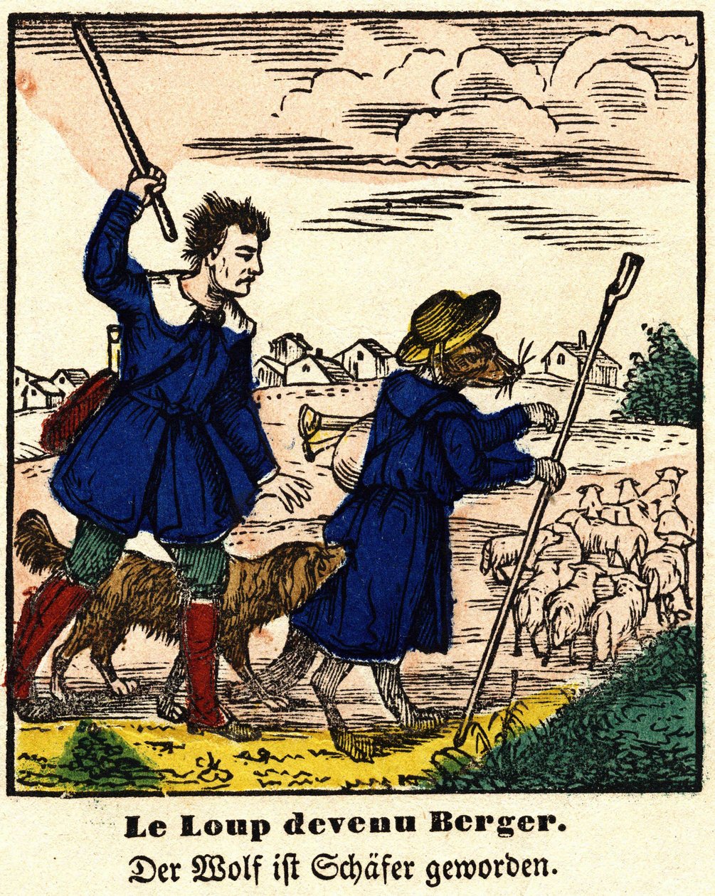 Fables de La Fontaine: a farkasból pásztor lett. Epinal képe, 19. század első fele. alkotó: French School