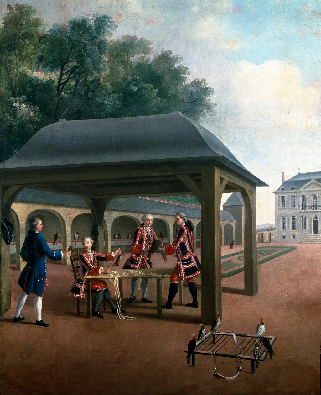Solymászsólymok vadászatra. A 18. századi francia iskola festészete. Versailles, kastélymúzeum alkotó: French School