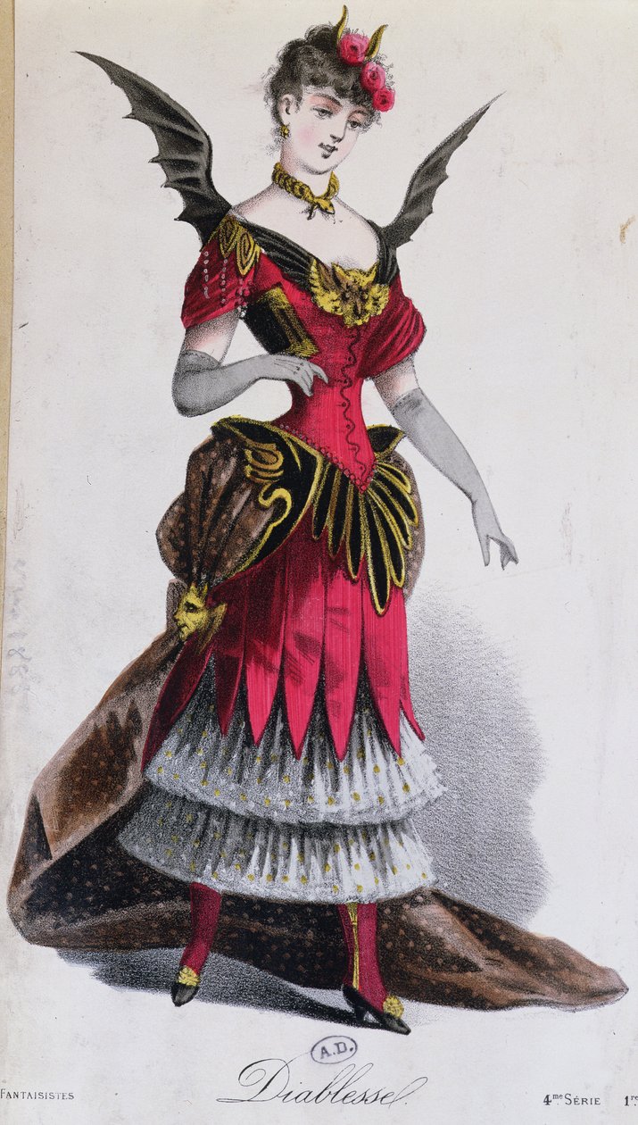 Díszes jelmez egy női ördögnek, Leon Salut LArt du Travestissement című művéből, 1885 alkotó: French School