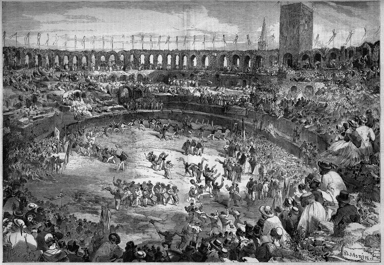 Farandole az arles-i arénában táncolt (Bouches du Rhone alkotó: French School
