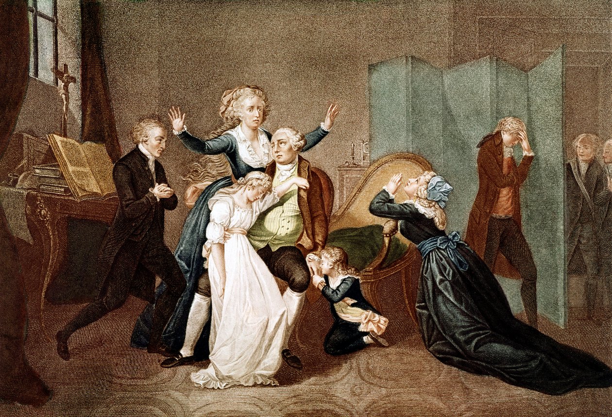 Búcsú XVI. Lajostól családja a templomban, 1793. január 20. – XVI. Lajos utolsó interjúja családjával (Marie Antoinette és gyermekeik Marie Therese vagy Madame Royale (1778-1851) és XVII. Lajos (1785-1795), T-ben történt kivégzésének előestéjén alkotó: French School