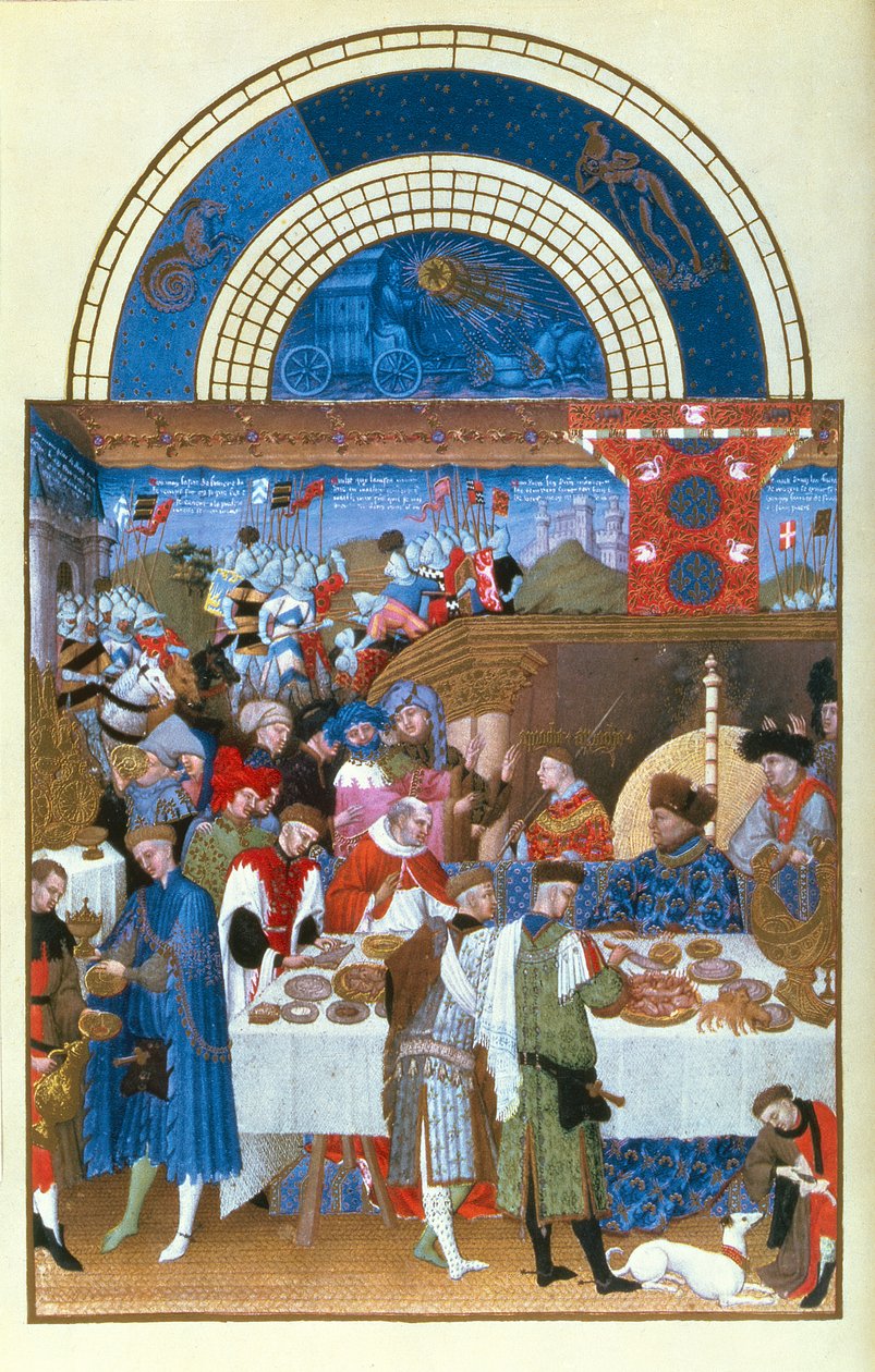 Januári fakszimile: a Limbourg fivérek lakomajelenete a Tres Riches Heures du Duc de Berry-ből (az eredetit lásd: 8433) alkotó: French School
