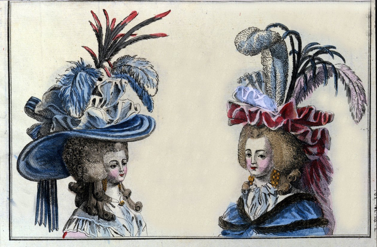 18. századi divat: francia nők frizurája és kalapja 1787 körül. alkotó: French School