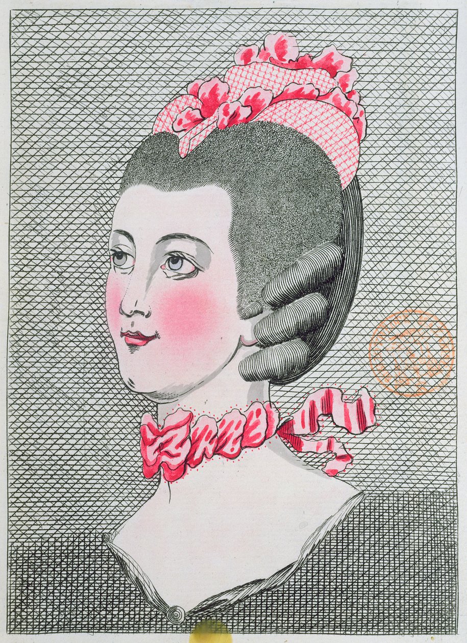A LArt de la Coiffure de Dames divattányérja, Sieur Legros, 1767-ben Párizsban adták ki alkotó: French School