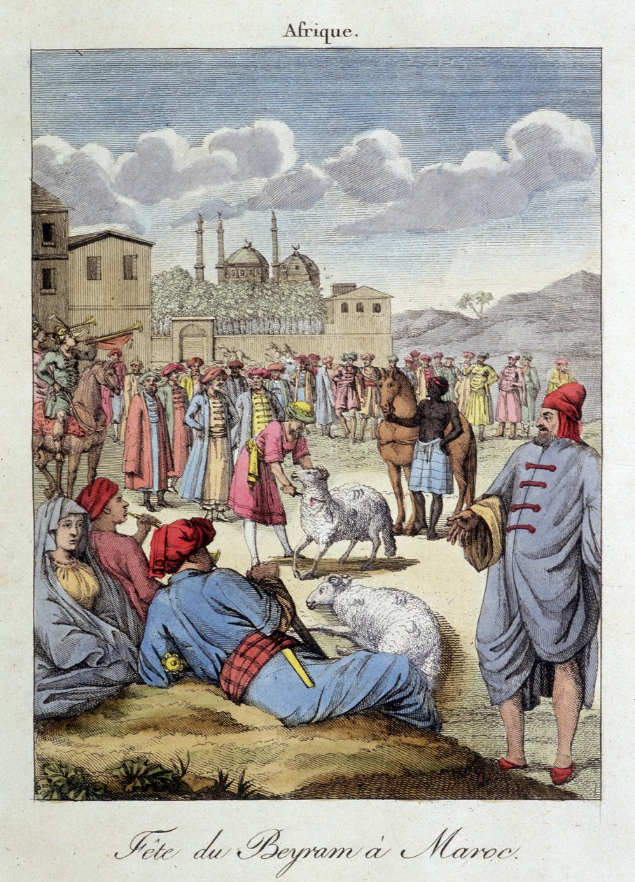 Beyram Fesztivál (Segély) és birkaáldozat Marokkóban – a „Habits et customs des peoples”-ben”, ed Hocquart, Párizs alkotó: French School