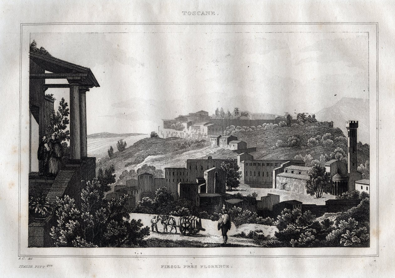 Fiesole - Toszkána - Metszet a „festői Olaszországból”, M. de Norvins, Ch. Nodier 1834-1836. alkotó: French School