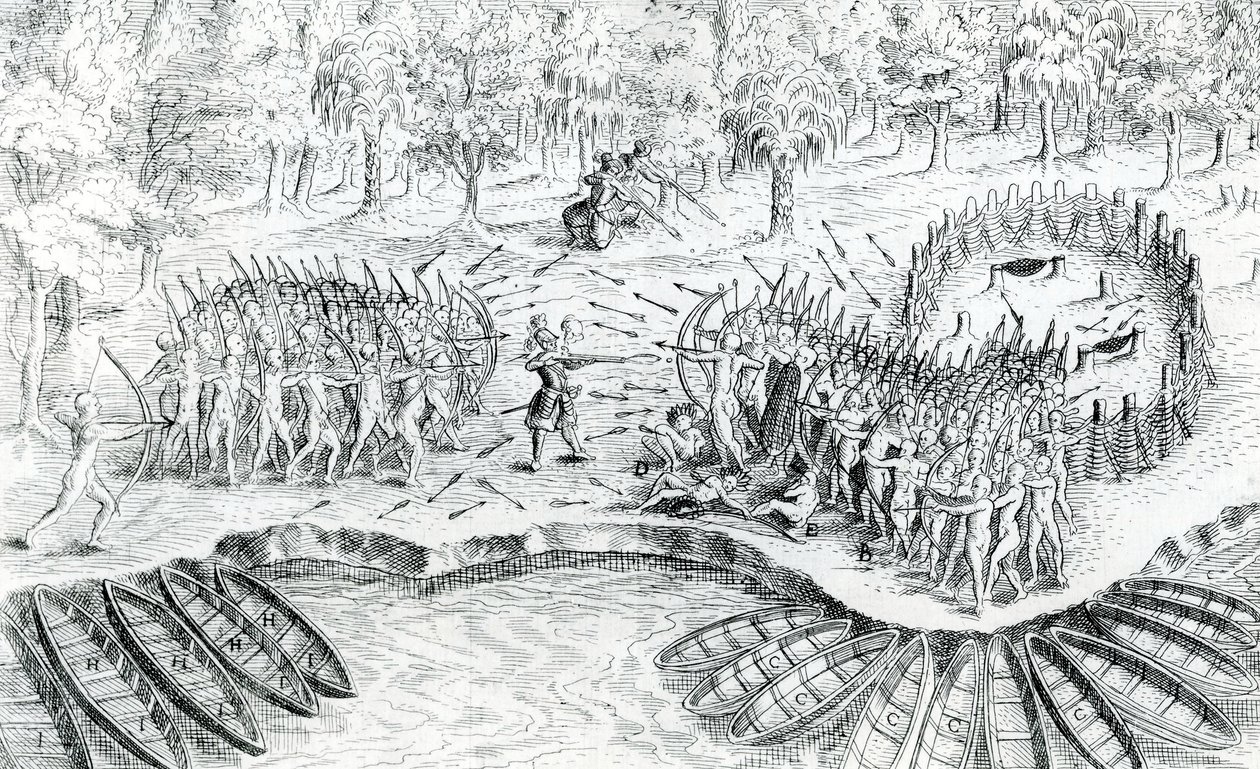 Huronok harca, a Voyage de Champlain 1624-ben, Samuel de Champlain, 1567-1635 alkotó: French School