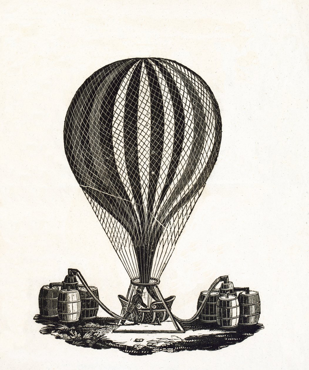 Hőlégballon megtöltése gázzal, 1790 körül (fametszet) alkotó: French School