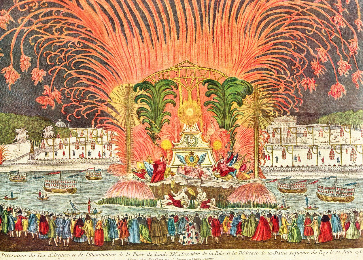 Tűzijáték a XV. Lajos téren, a király lovas szobrának felszentelése alkalmából, 1763. június 20-án (lásd még: 159166) alkotó: French School