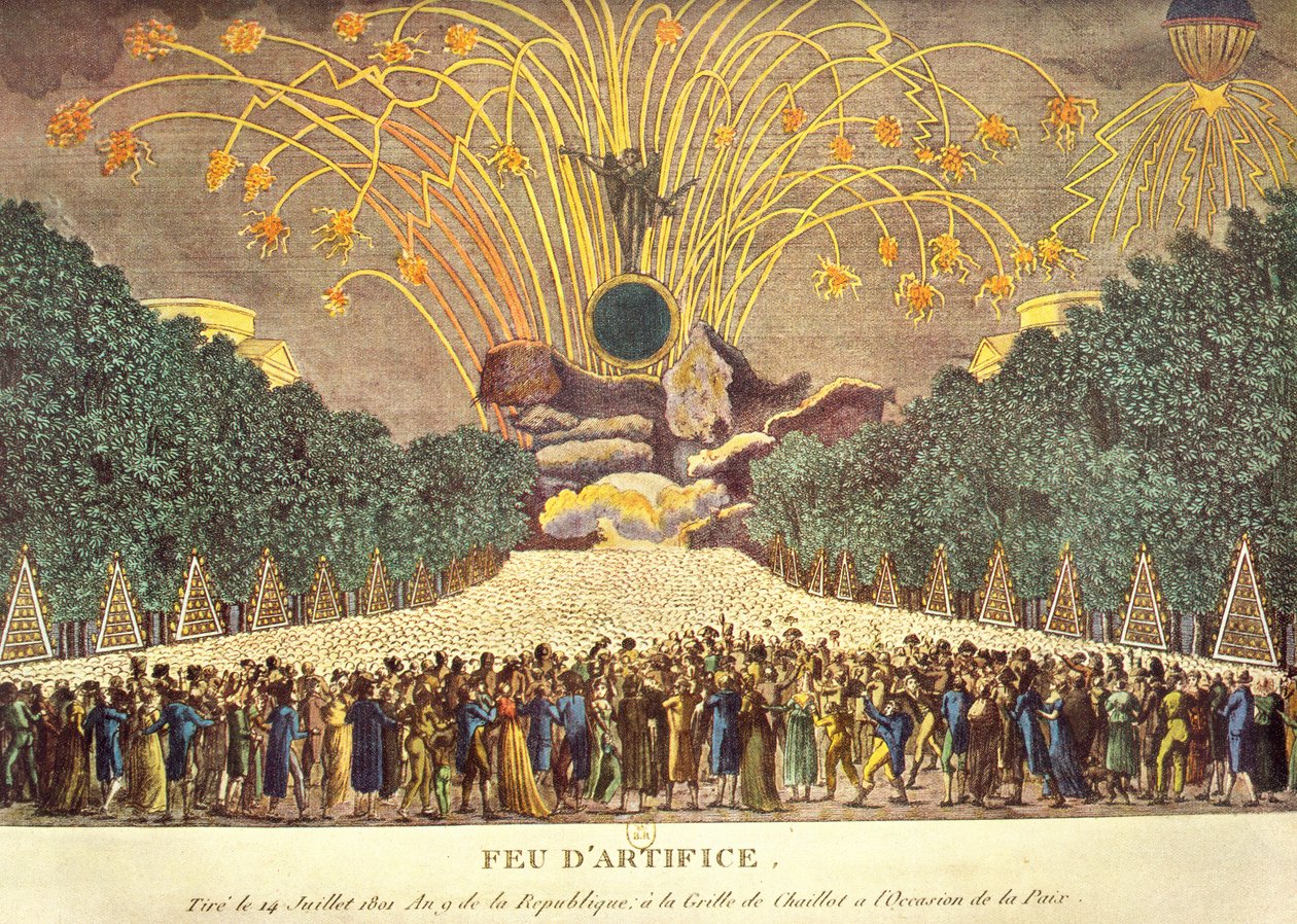 Tűzijáték a párizsi Grille de Chaillot-ban a béke ünneplésére, 1801. július 14-én alkotó: French School