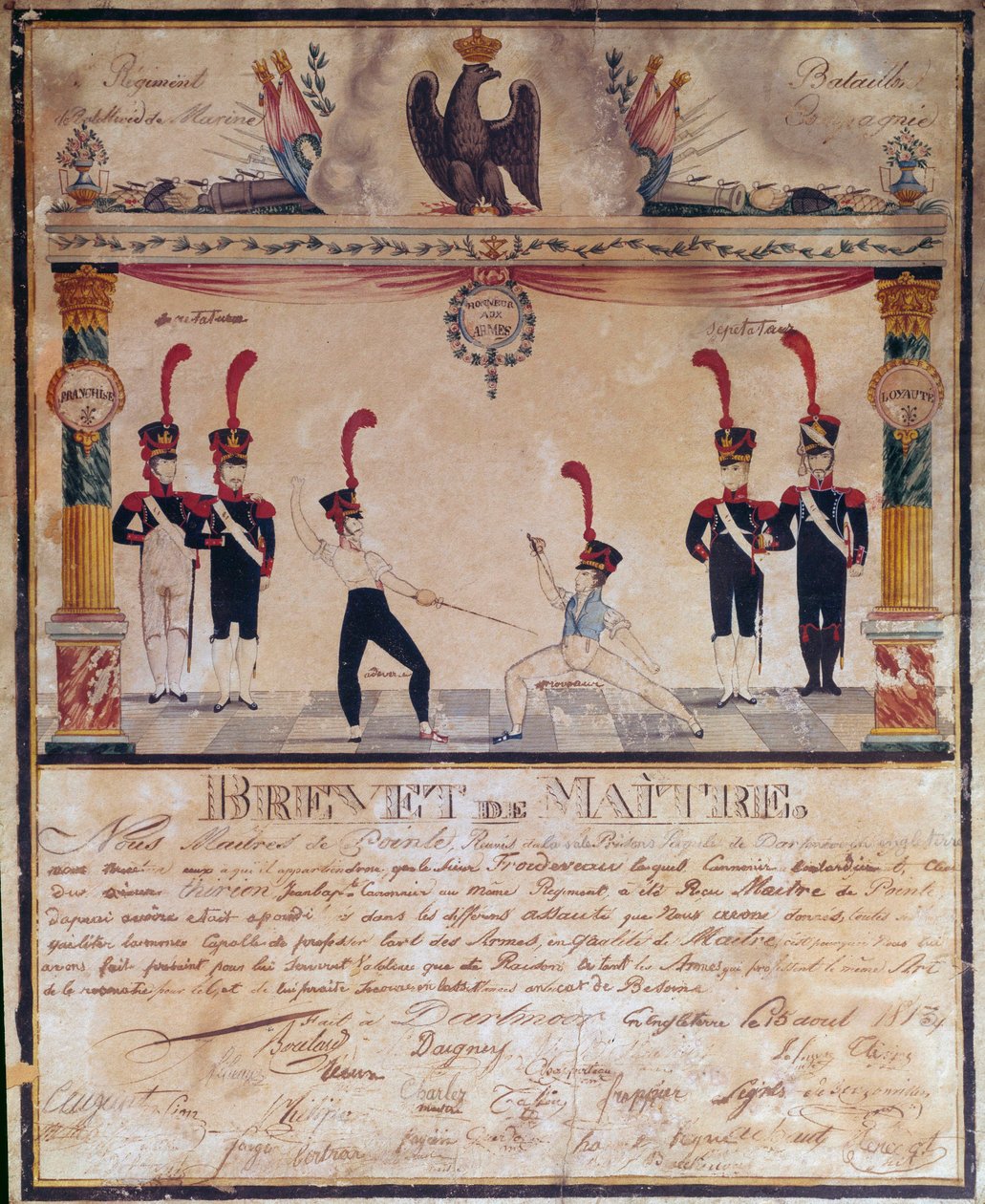 Első Birodalom: Fegyvermesteri bizonyítvány 1813-ban. Vívódiploma, Párizs, Musee de l