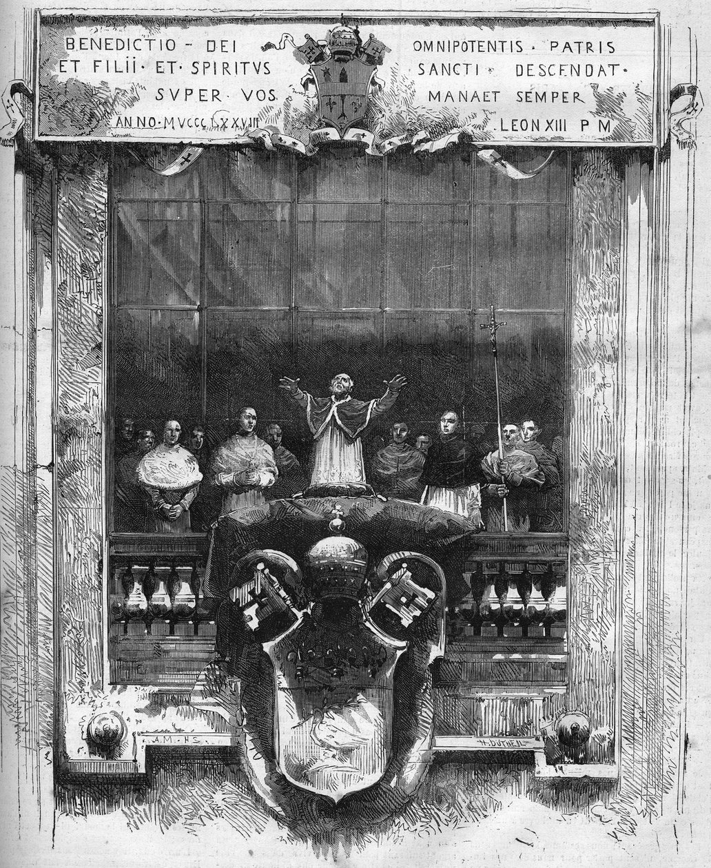 XIII. Leó (Leone) pápa (1810-1903) első áldása Szent Péter belső pódiumának tetejéről február 20-án alkotó: French School