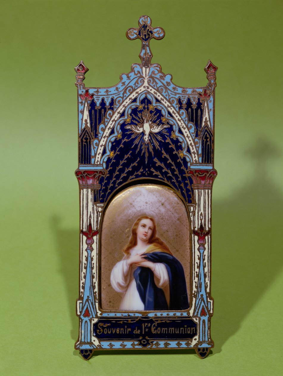 Első közösség ajándék, amely a szűz és a Szentlélek (festett porcelán és zománc) ábrázolva alkotó: French School