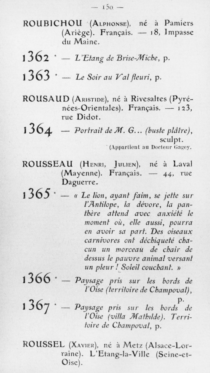 Le Douanier Rousseau első részvétele a Salon dAutomne-ban, katalógus, 150. oldal, Párizs, 1905 alkotó: French School