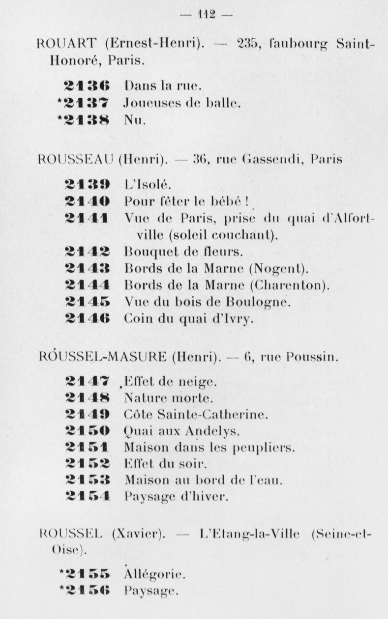 Le Douanier Rousseau első részvétele a Salon des Independantsban, katalógus, 112. oldal, Párizs, 1905 alkotó: French School