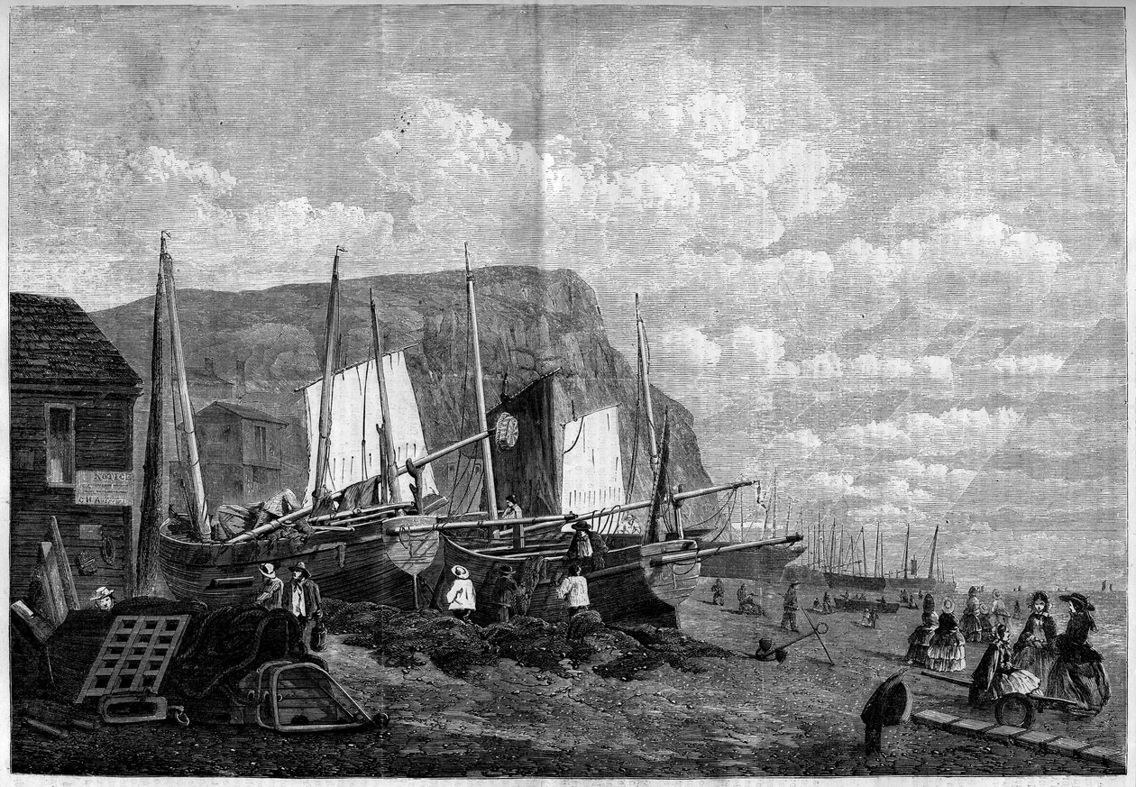 Horgászcsónakok a Hastings Beachen, Angliában alkotó: French School