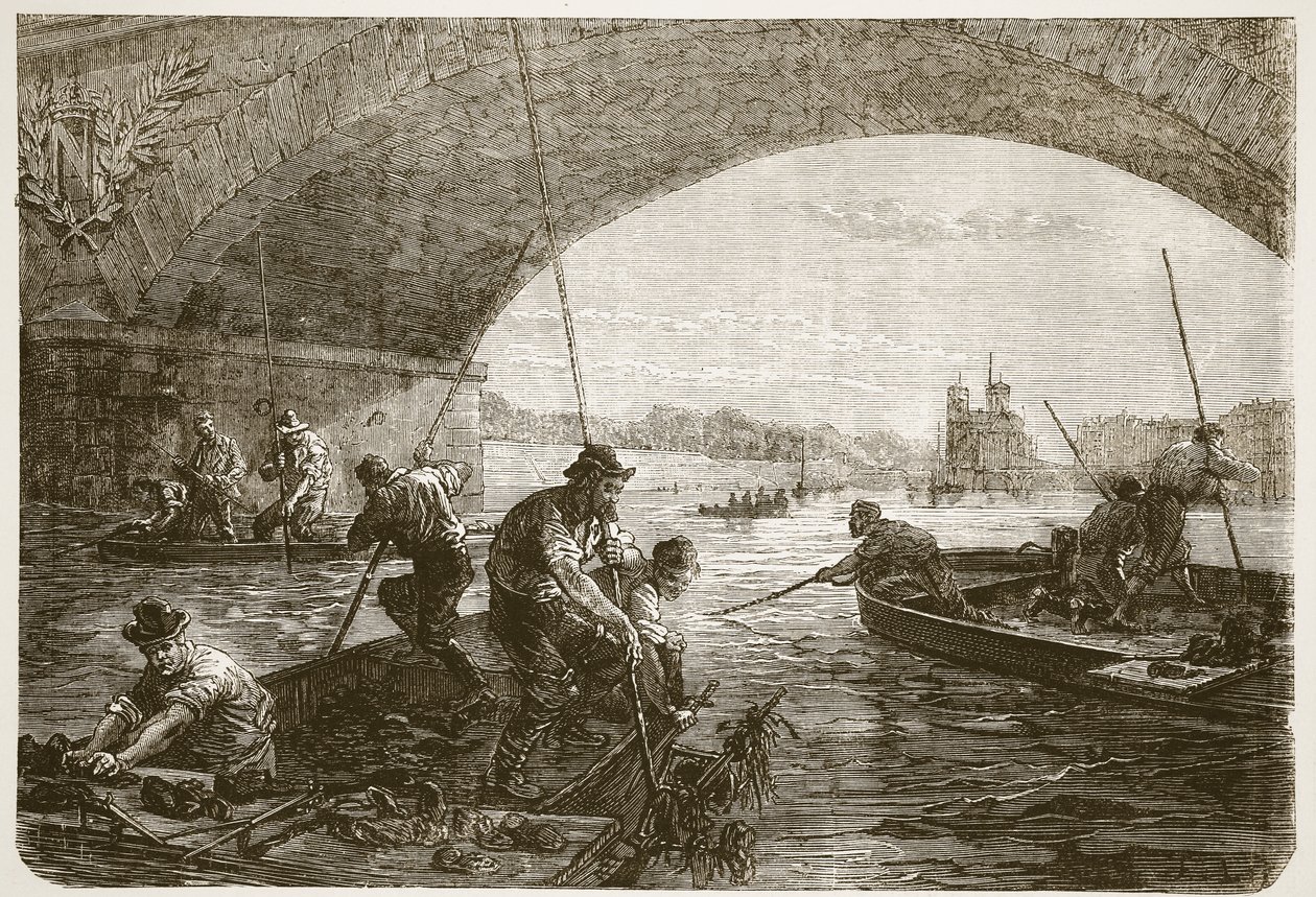 Fegyverhalászat a Szajnában, illusztráció Cassells: A Franciaország és Németország közötti háború története, 1870-1871 alkotó: French School