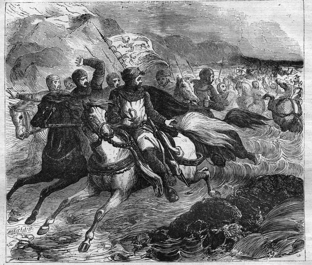 IV. Henrik császár (1050-1106) repülése Oppenheimben VII. Gergely pápa üldözésében. Metszet a „Histoire des Papes-Rois-Queen and Empereurs a travers les centuries” című könyvébe, Maurice Lachatre alkotó: French School