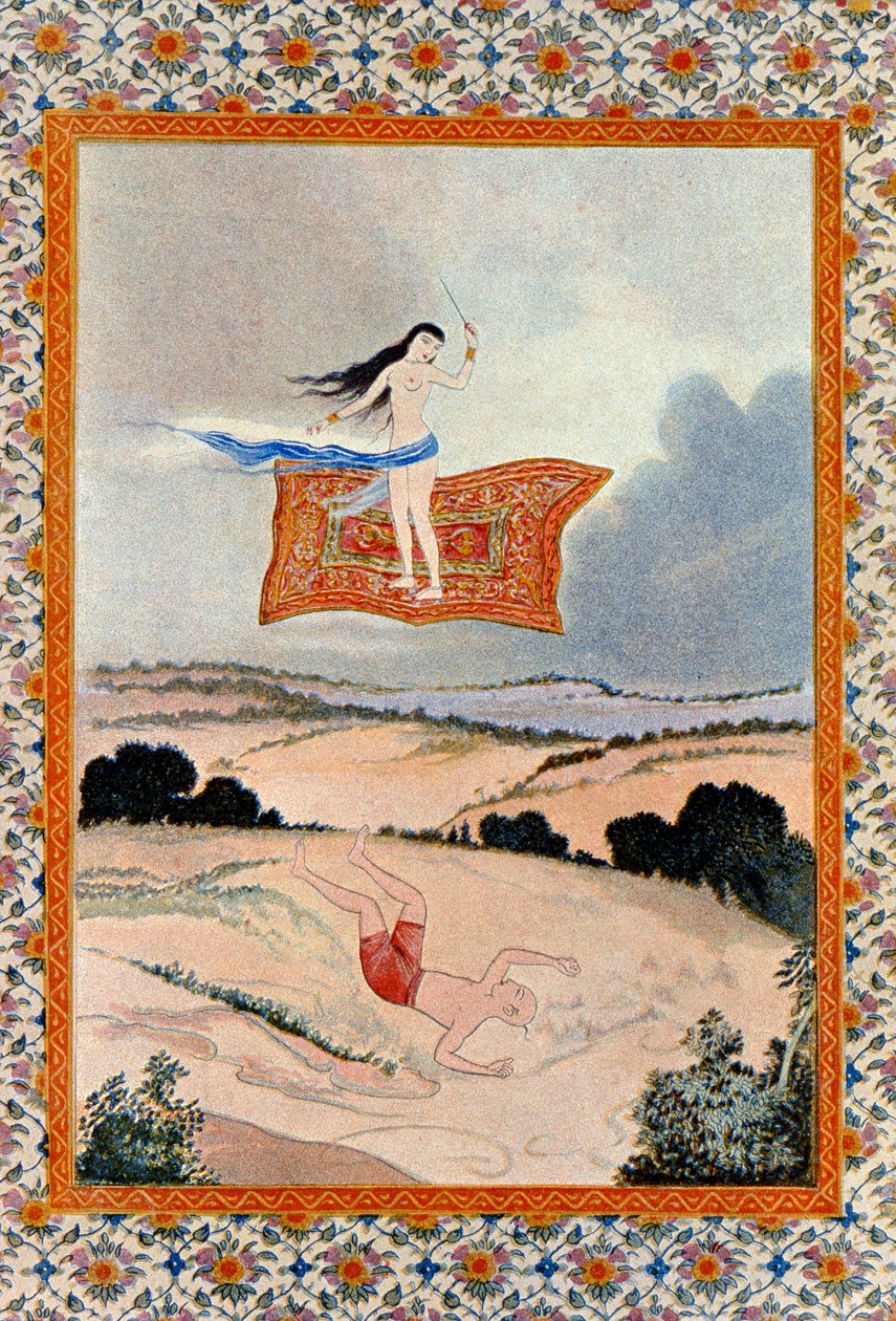 Repülj, ó varázsszőnyeg és szállíts engem, illusztráció az Arab éjszakákból. 1895 (színes metszet) alkotó: French School